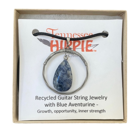 Guitar String Necklace with Blue Aventurine Gemstone - Picture 2 of 2